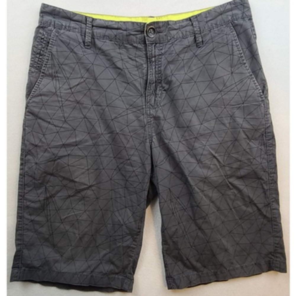Amplify Mens Print Shorts Size 34 Gray Geometric Chino Casual Cotton Flat Front